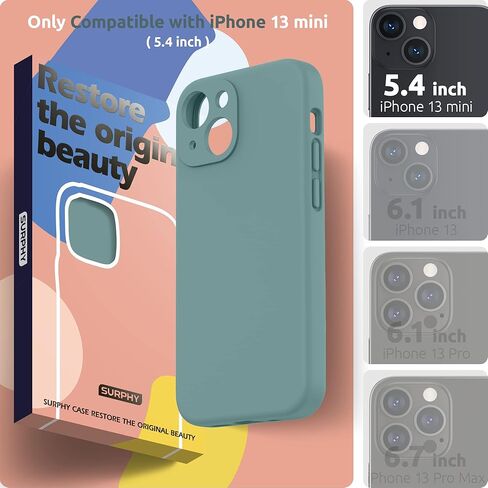 SURPHY متوافق مع حافظة iPhone 13 Mini مع واقي الشاشة، (حماية الكاميرا + بطانة ناعمة من الألياف الدقيقة) حافظة هاتف من السيليكون السائل مقاس 5.4 بوصة 2021، أرجواني أرجواني in Kuwait