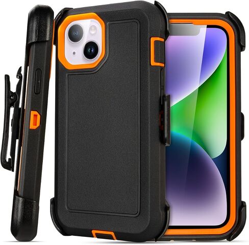 for iPhone 14 plus Case with Clip Belt Holster, Heavy Duty Military Grade Drop Protective Case for iPhone 14 plus Cover 6.7"(Black+Orange) in Saudi Arabia