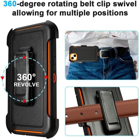 for iPhone 14 plus Case with Clip Belt Holster, Heavy Duty Military Grade Drop Protective Case for iPhone 14 plus Cover 6.7"(Black+Orange) in Saudi Arabia
