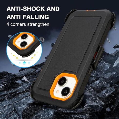 for iPhone 14 plus Case with Clip Belt Holster, Heavy Duty Military Grade Drop Protective Case for iPhone 14 plus Cover 6.7"(Black+Orange) in Saudi Arabia