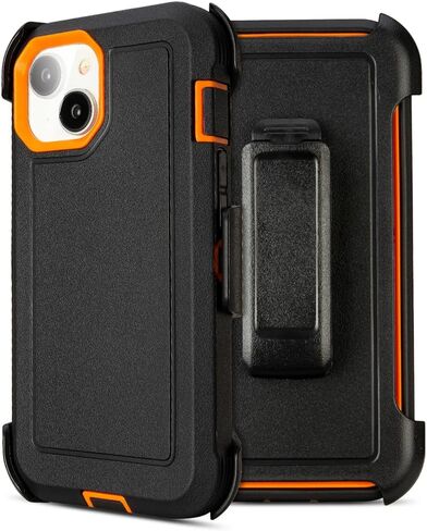 for iPhone 14 plus Case with Clip Belt Holster, Heavy Duty Military Grade Drop Protective Case for iPhone 14 plus Cover 6.7"(Black+Orange) in Saudi Arabia