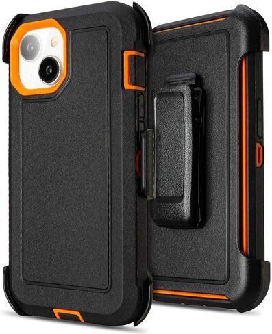 for iPhone 14 plus Case with Clip Belt Holster, Heavy Duty Military Grade Drop Protective Case for iPhone 14 plus Cover 6.7"(Black+Orange) in Saudi Arabia