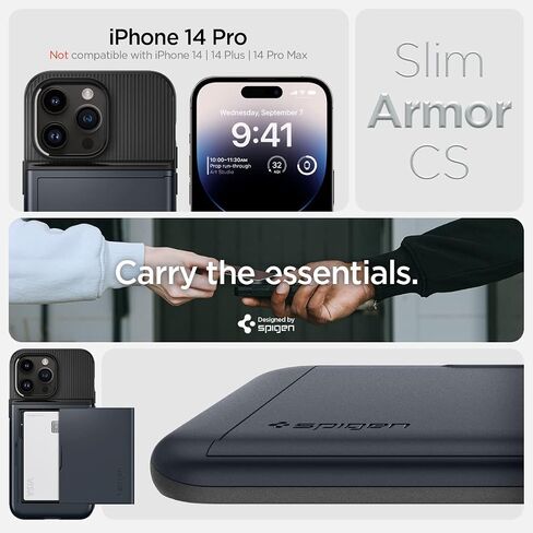 حافظة Spigen Slim Armor CS مصممة لهاتف iPhone 14 Pro (2022) [حماية عسكرية] - أسود in Saudi Arabia
