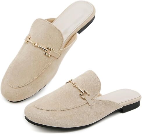 أحذية بدون كعب للنساء مسطحة بمقدمة مستديرة للنساء، بإبزيم سهل الارتداء، أحذية لوفر بدون ظهر in Kuwait