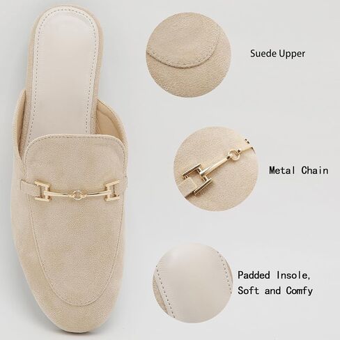 أحذية بدون كعب للنساء مسطحة بمقدمة مستديرة للنساء، بإبزيم سهل الارتداء، أحذية لوفر بدون ظهر in Kuwait