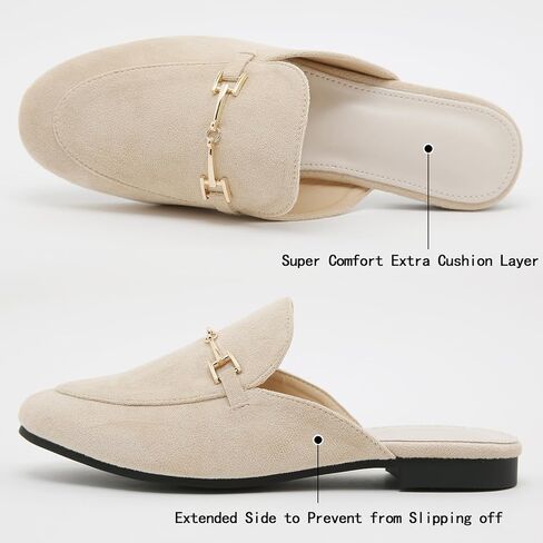 أحذية بدون كعب للنساء مسطحة بمقدمة مستديرة للنساء، بإبزيم سهل الارتداء، أحذية لوفر بدون ظهر in Kuwait