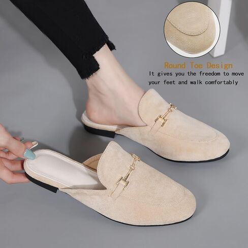 أحذية بدون كعب للنساء مسطحة بمقدمة مستديرة للنساء، بإبزيم سهل الارتداء، أحذية لوفر بدون ظهر in Kuwait