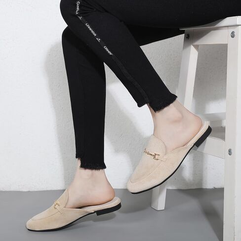 أحذية بدون كعب للنساء مسطحة بمقدمة مستديرة للنساء، بإبزيم سهل الارتداء، أحذية لوفر بدون ظهر in Kuwait