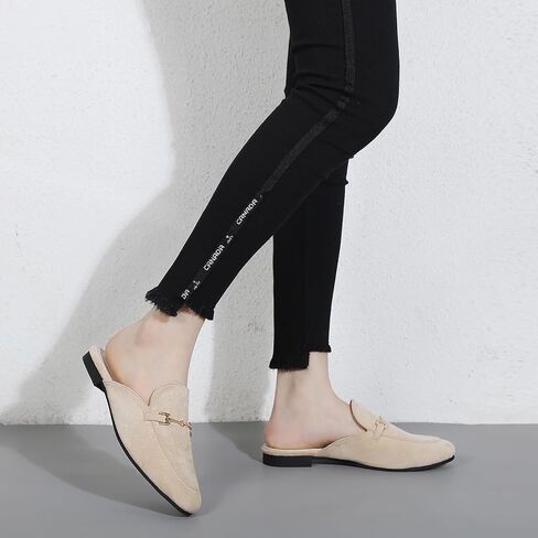 أحذية بدون كعب للنساء مسطحة بمقدمة مستديرة للنساء، بإبزيم سهل الارتداء، أحذية لوفر بدون ظهر in Kuwait