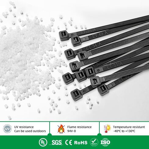 UV Resistant Black Nylon Zip Ties 8 Inch (100 Pack), 50Lbs Tensile Strength Ultra Strong Self-Locking Plastic Wire Ties For Home, Office, Garden, Workshop. in Saudi Arabia
