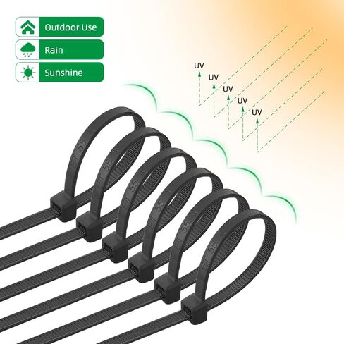 UV Resistant Black Nylon Zip Ties 8 Inch (100 Pack), 50Lbs Tensile Strength Ultra Strong Self-Locking Plastic Wire Ties For Home, Office, Garden, Workshop. in Saudi Arabia