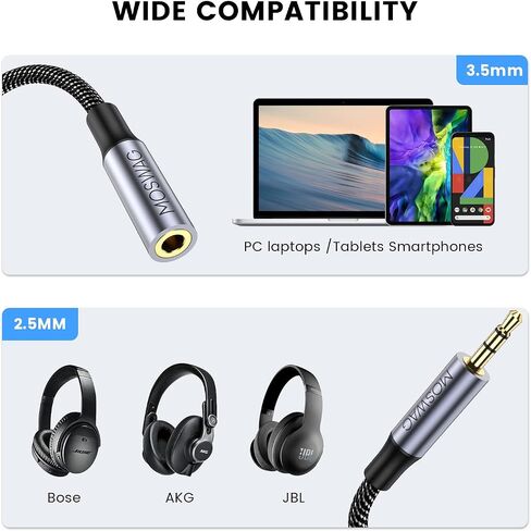 MOSWAG 2.5mm Male to 3.5mm Female Stereo Audio Jack Adapter,2.5mm Balanced Male to 3.5mm Stereo Female Jack Plug Cable for Astell&Kern AK240 AK380 AK320 onkyo DP-X1 FIIO X5III XDP-300R iBasso DX200 in Saudi Arabia