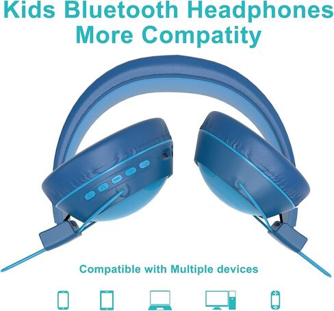 Kids Bluetooth Headphones, Kids Wireless Headphones Over Ear Headset LED Light Up, Light Weight, Adjustable,Built-in Mic Headphones for Girls Boys Teen in Saudi Arabia