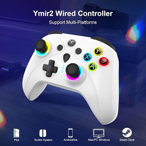 وحدة تحكم سلكية للكمبيوتر الشخصي من OUBANG لجهاز PS4/Switch مع مشغلات تأثير Hall، وأجهزة التحكم في الألعاب لأجهزة الكمبيوتر/Switch/PS4/Steam/Mac/Windows/الهاتف مع ضوء RGB، وظيفة قابلة للبرمجة، توربو، اهتزاز - أبيض in Kuwait