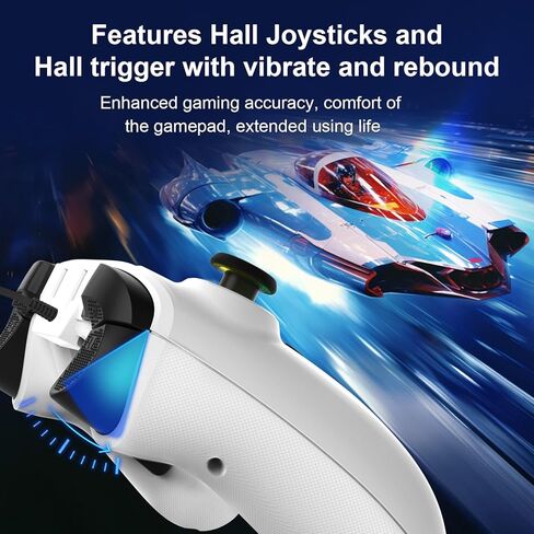 وحدة تحكم سلكية للكمبيوتر الشخصي من OUBANG لجهاز PS4/Switch مع مشغلات تأثير Hall، وأجهزة التحكم في الألعاب لأجهزة الكمبيوتر/Switch/PS4/Steam/Mac/Windows/الهاتف مع ضوء RGB، وظيفة قابلة للبرمجة، توربو، اهتزاز - أبيض in Kuwait