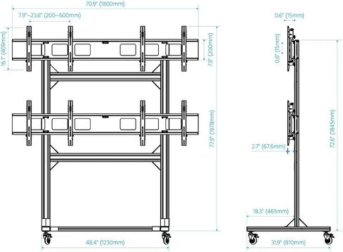 Monoprice 2x2 Video Wall Mount Bracket System Rolling Display Cart with Micro Adjustment Arms - for TVs 32in to 55in, Max Weight 100 Lbs Per Display, VESA Patterns Up to 600x400 - Commercial Series in Saudi Arabia