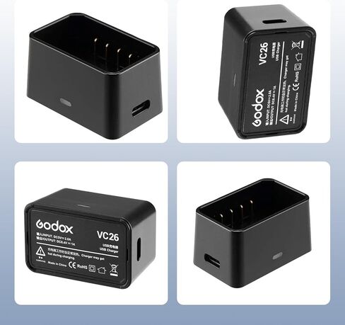 شاحن بطارية Godox VC26 USB V1 V1Pro، مدخل تيار مستمر 5 فولت مخرج تيار مستمر 8.4 فولت، متوافق مع بطارية فلاش GODOX V1-C/N/S V1Pro-C/N/S V860III-C/N/S ذات الرأس الدائري in Kuwait