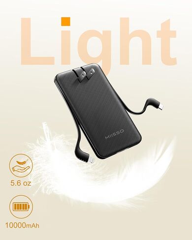 Ultra Slim 10000mAh Power Bank, Built-in Cables and AC Wall Plug, Black in Saudi Arabia