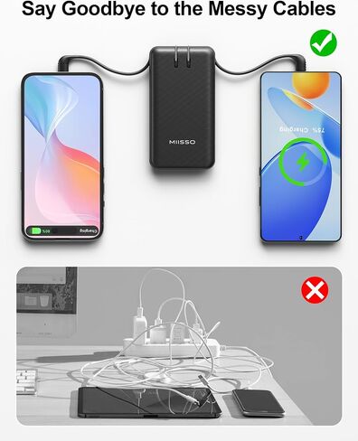 Ultra Slim 10000mAh Power Bank, Built-in Cables and AC Wall Plug, Black in Saudi Arabia