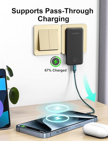 Ultra Slim 10000mAh Power Bank, Built-in Cables and AC Wall Plug, Black in Saudi Arabia