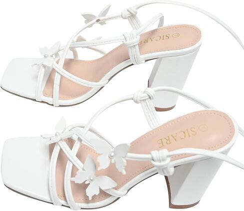 Strappy Heels for Women Sexy Lace Up Chunky High Heels Sandals Square Open Toe Heels with Bow White Black Gold Silver Tie Up Block Heels for Party, Prom, Evening in Kuwait