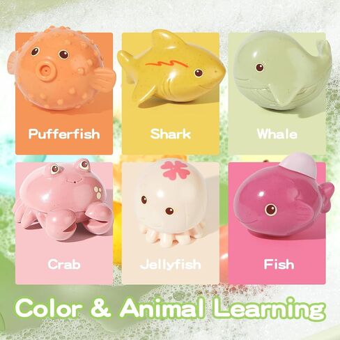 No Hole Bath Toys - 9 PCS Animal and Floating Boats Bath Toys for Babies 6-12 Months, Baby Bathtub Pool Shower Toys Presents for Toddlers Infants Girls Boys in Saudi Arabia