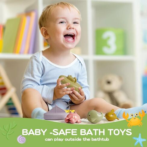 No Hole Bath Toys - 9 PCS Animal and Floating Boats Bath Toys for Babies 6-12 Months, Baby Bathtub Pool Shower Toys Presents for Toddlers Infants Girls Boys in Saudi Arabia