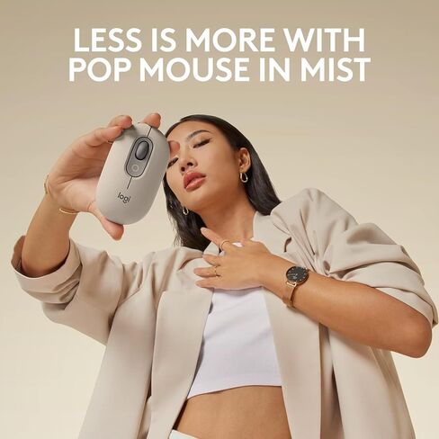 Logitech POP Mouse, Wireless Mouse with Customizable Emojis, Compact Design, Bluetooth, Multi-Device, OS Compatible - Mist-Sand (Renewed) in Saudi Arabia