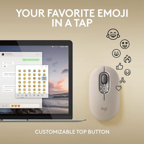 Logitech POP Mouse, Wireless Mouse with Customizable Emojis, Compact Design, Bluetooth, Multi-Device, OS Compatible - Mist-Sand (Renewed) in Saudi Arabia