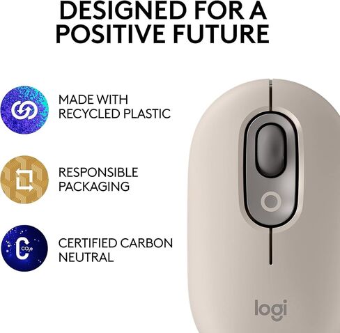 Logitech POP Mouse, Wireless Mouse with Customizable Emojis, Compact Design, Bluetooth, Multi-Device, OS Compatible - Mist-Sand (Renewed) in Saudi Arabia