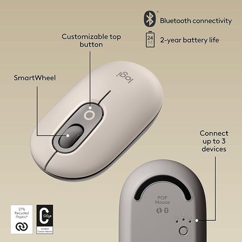Logitech POP Mouse, Wireless Mouse with Customizable Emojis, Compact Design, Bluetooth, Multi-Device, OS Compatible - Mist-Sand (Renewed) in Saudi Arabia