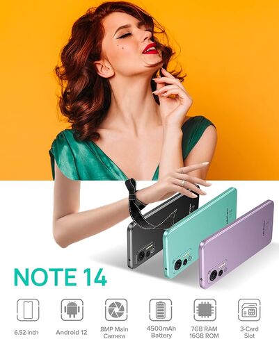 هواتف خلوية Ulefone غير مقفلة، Note 14 Android 12 هواتف ذكية غير مقفلة، بطارية ضخمة 4500 مللي أمبير في الساعة، 7 جيجابايت + 16 جيجابايت، شاشة 6.52 بوصة، خفيفة الوزن نحيفة للغاية، كاميرا AI مزدوجة، نظام تحديد المواقع OTG، إصدار الولايات المتحدة - أسود in Saudi Arabia