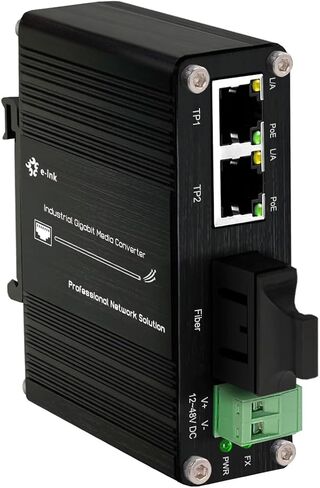 Mini Industrial 2 Ports Gigabit PoE Media Converter Din Rail Mount Hardened Fiber Media Converter 802.3af/at Optical Converter Single Mode 20km with SC Optic + 2 Rj45 Port 12~48V DC Input in Saudi Arabia