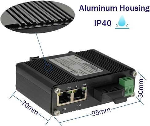 Mini Industrial 2 Ports Gigabit PoE Media Converter Din Rail Mount Hardened Fiber Media Converter 802.3af/at Optical Converter Single Mode 20km with SC Optic + 2 Rj45 Port 12~48V DC Input in Saudi Arabia