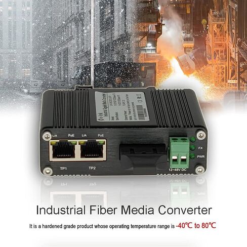 Mini Industrial 2 Ports Gigabit PoE Media Converter Din Rail Mount Hardened Fiber Media Converter 802.3af/at Optical Converter Single Mode 20km with SC Optic + 2 Rj45 Port 12~48V DC Input in Saudi Arabia