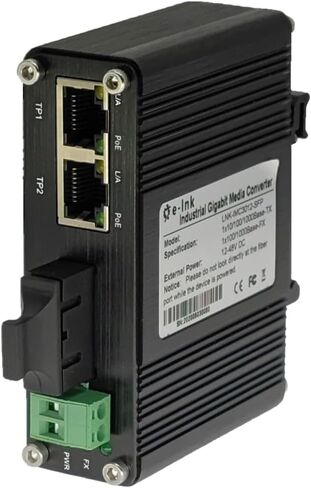 Mini Industrial 2 Ports Gigabit PoE Media Converter Din Rail Mount Hardened Fiber Media Converter 802.3af/at Optical Converter Single Mode 20km with SC Optic + 2 Rj45 Port 12~48V DC Input in Saudi Arabia