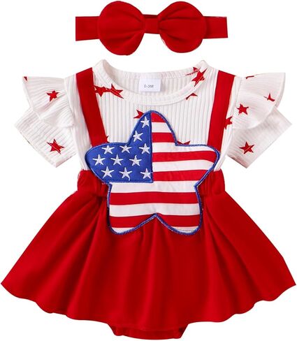 4th of July Baby Girl Outfits Newborn Romper Dress Summer Infant American Flag Clothes Cute Toddler Tutu Dresses in Saudi Arabia