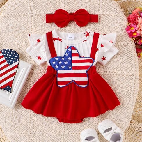 4th of July Baby Girl Outfits Newborn Romper Dress Summer Infant American Flag Clothes Cute Toddler Tutu Dresses in Saudi Arabia