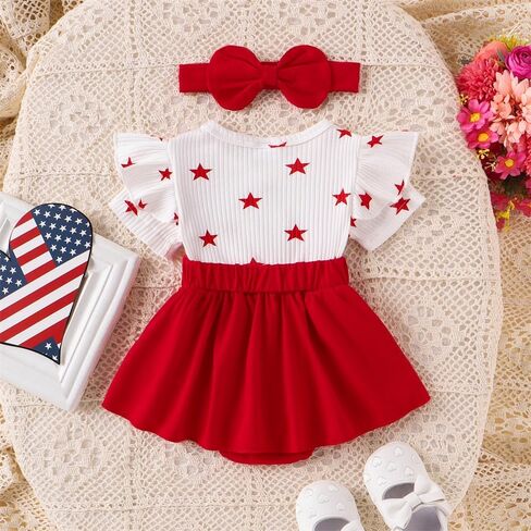 4th of July Baby Girl Outfits Newborn Romper Dress Summer Infant American Flag Clothes Cute Toddler Tutu Dresses in Saudi Arabia