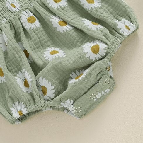 Hoanselay Baby Girl Summer Clothes Daisy Sleeveless Smocked Bubble Romper Cotton Linen Bodysuit Jumpsuit Newborn Girl Outfit in Saudi Arabia