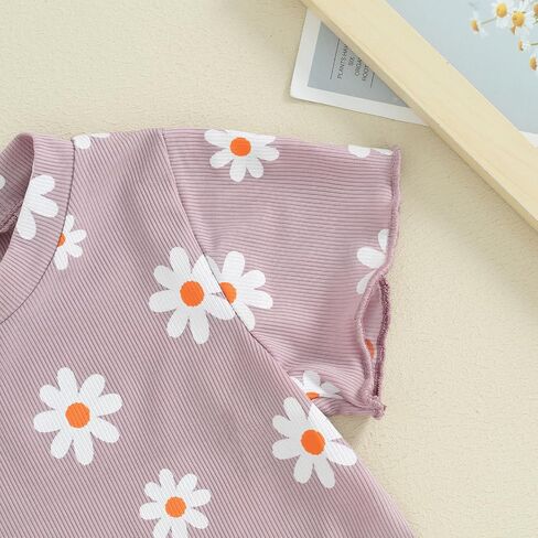 0-3T Toddler Baby Girl Summer Clothes Short Sleeve Floral Tshirt Tops and Shorts Set Oversized Outfit Boho Clothes in Saudi Arabia