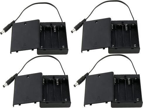 4Pcs AA DC 5.5x2.1mm Male Connector 4x1.5V 6V Battery Holder Case Box ON-Off Switch Cover Plastic Storage Boxes in Saudi Arabia