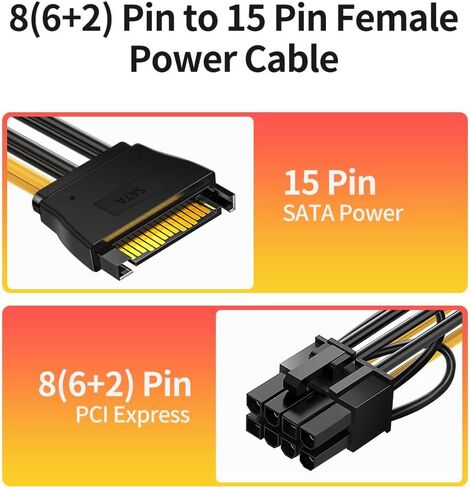 2 حزمة 7.8 بوصة 15 دبوس SATA إلى 8 (6+2) دبوس PCI Express محول كابل الطاقة، ذكر إلى ذكر in Saudi Arabia