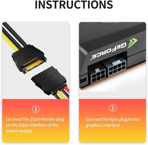 2 حزمة 7.8 بوصة 15 دبوس SATA إلى 8 (6+2) دبوس PCI Express محول كابل الطاقة، ذكر إلى ذكر in Saudi Arabia