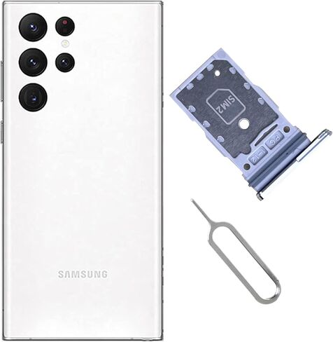 Compatible with Samsung Galaxy S22 Ultra Dual SIM Card Tray Holder Slot Replacement Parts + Open Eject Pin (White) in Kuwait