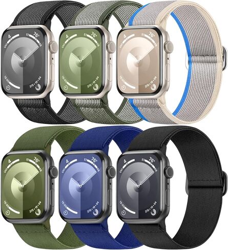 حلقة منفردة رياضية قابلة للتمدد من Maledan متوافقة مع أساور ساعة Apple 44 مم 45 مم 49 مم 42 مم 41 مم 40 مم 38 مم للرجال والنساء، 6 عبوات من الأشرطة المضفرة من النايلون لساعة Apple Ultra 2 SE iWatch Series 9 8 7 6 5 4 3 2 1 in Kuwait