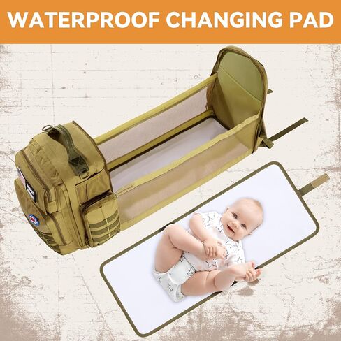 Diaper Bag Backpack for Dad with Changing Station, Expandable Brown Military Diaper Bag Backpack with Waterproof Changing Pad,Large Tactical Mens Baby Bag,Unisex Molle Style Baby Backpack Bag in Saudi Arabia
