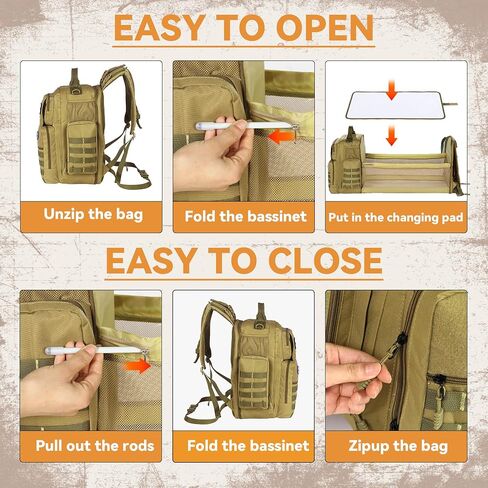 Diaper Bag Backpack for Dad with Changing Station, Expandable Brown Military Diaper Bag Backpack with Waterproof Changing Pad,Large Tactical Mens Baby Bag,Unisex Molle Style Baby Backpack Bag in Saudi Arabia