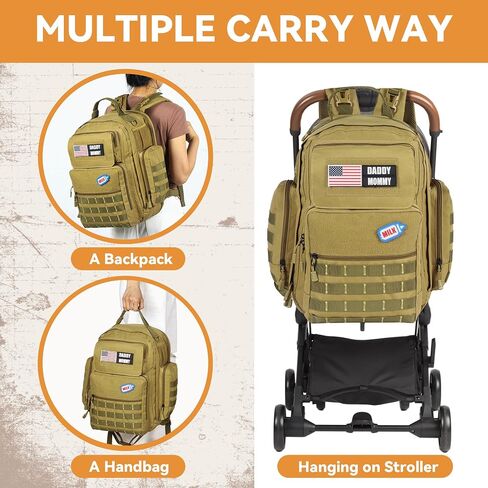 Diaper Bag Backpack for Dad with Changing Station, Expandable Brown Military Diaper Bag Backpack with Waterproof Changing Pad,Large Tactical Mens Baby Bag,Unisex Molle Style Baby Backpack Bag in Saudi Arabia