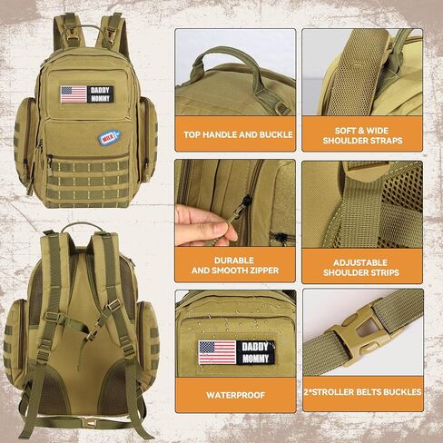 Diaper Bag Backpack for Dad with Changing Station, Expandable Brown Military Diaper Bag Backpack with Waterproof Changing Pad,Large Tactical Mens Baby Bag,Unisex Molle Style Baby Backpack Bag in Saudi Arabia